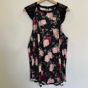 Torrid Floral Dots Lace Sleeve Top